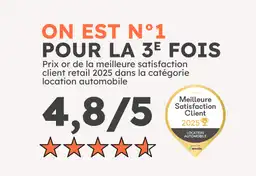 Pour la 3ᵉ année de suite, Ucar est récompensé par le Prix Or de la Satisfaction Client 2025, avec une note de 4,82/5 sur Google, la plus élevée dans la catégorie location automobile. Une reconnaissance basée sur vos avis, et certifiée par Wizville. Parce qu’on pense qu’une bonne expérience de location, c’est avant tout de la clarté, de la proximité et du service, sans complication, ni surprise. 